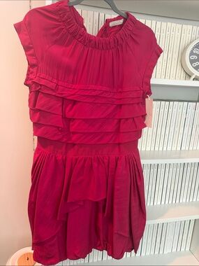Nina Ricci Fuchsia Tiered Ruffle Mini Dress